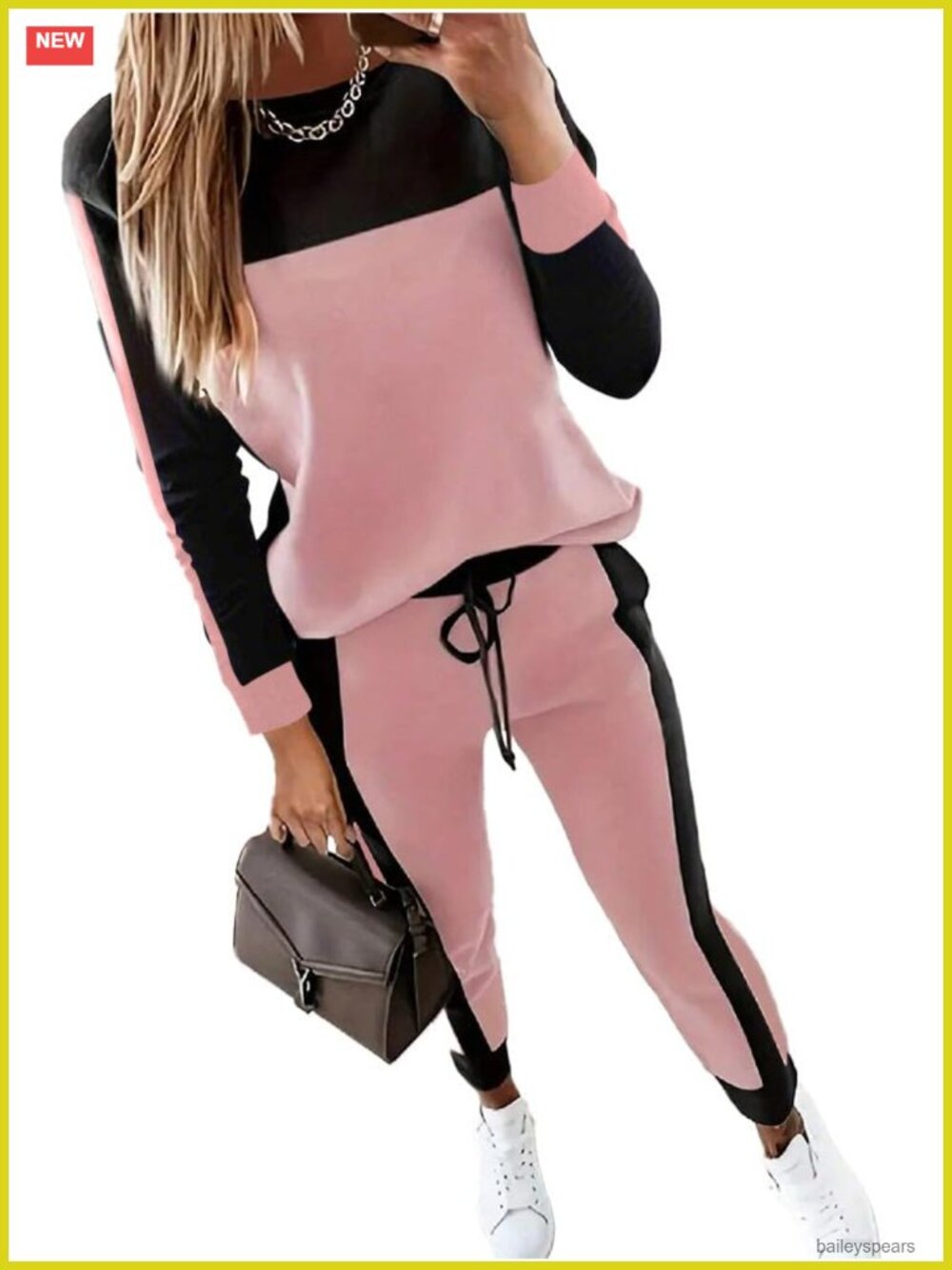 Color Block 2 Piece Sweatsuit Set Long Sleeve Pullover Jogger Lounge Travel